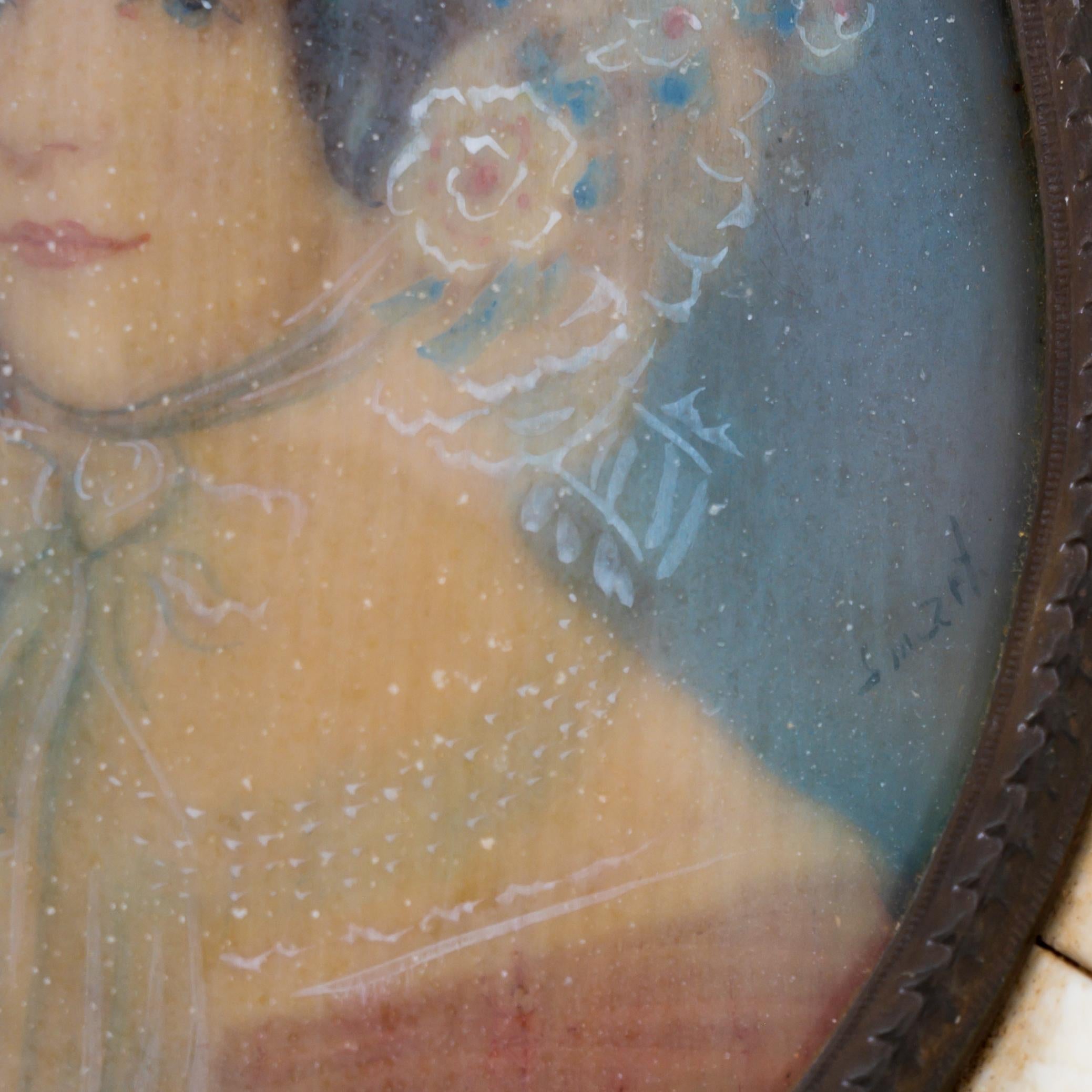 Un par de pinturas victorianas en miniatura de hueso Hueso en venta