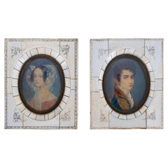 Un par de pinturas victorianas en miniatura de hueso