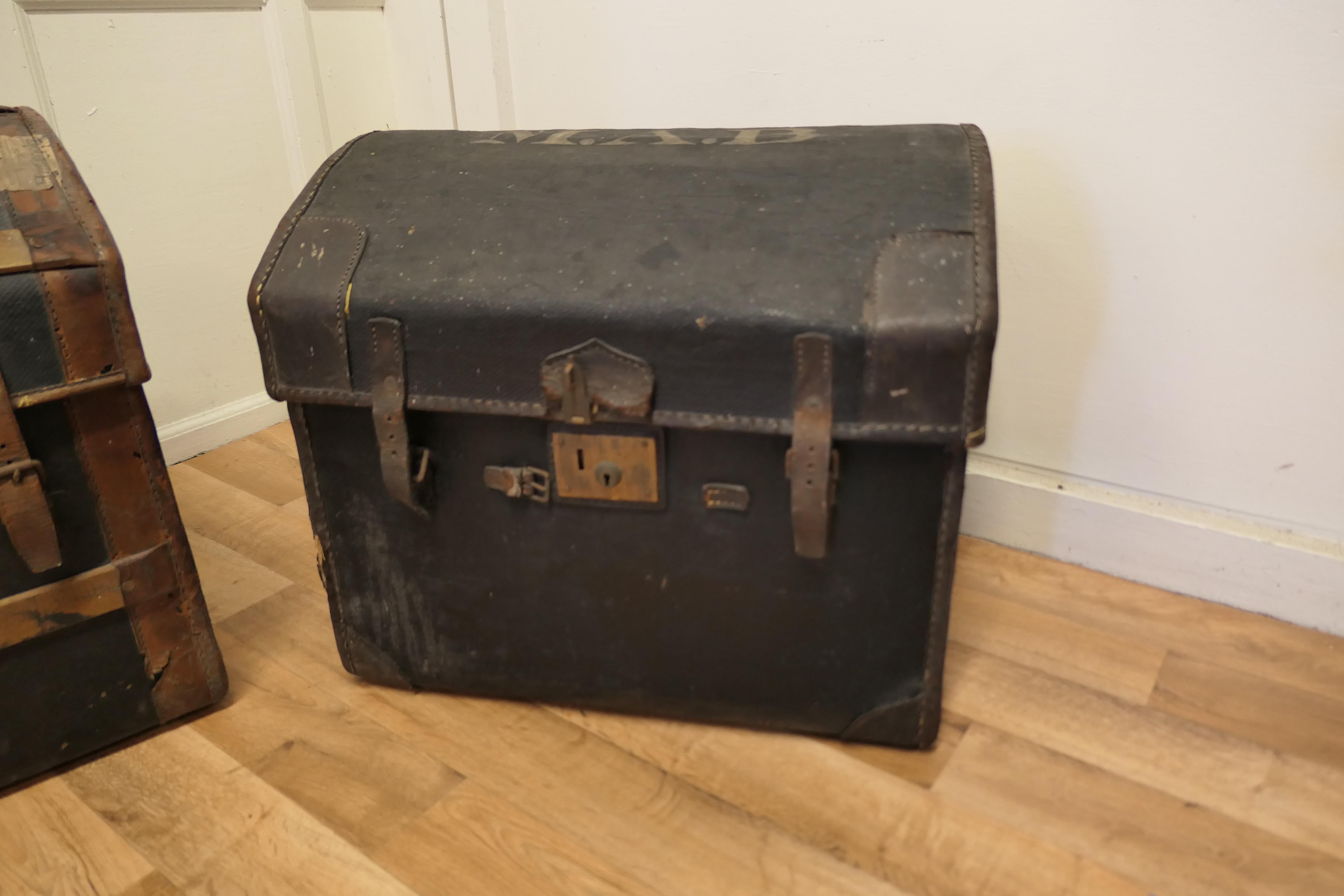 19th Century Pair of Victorian Canvas and Leather Dome Top Travel Trunks For Sale