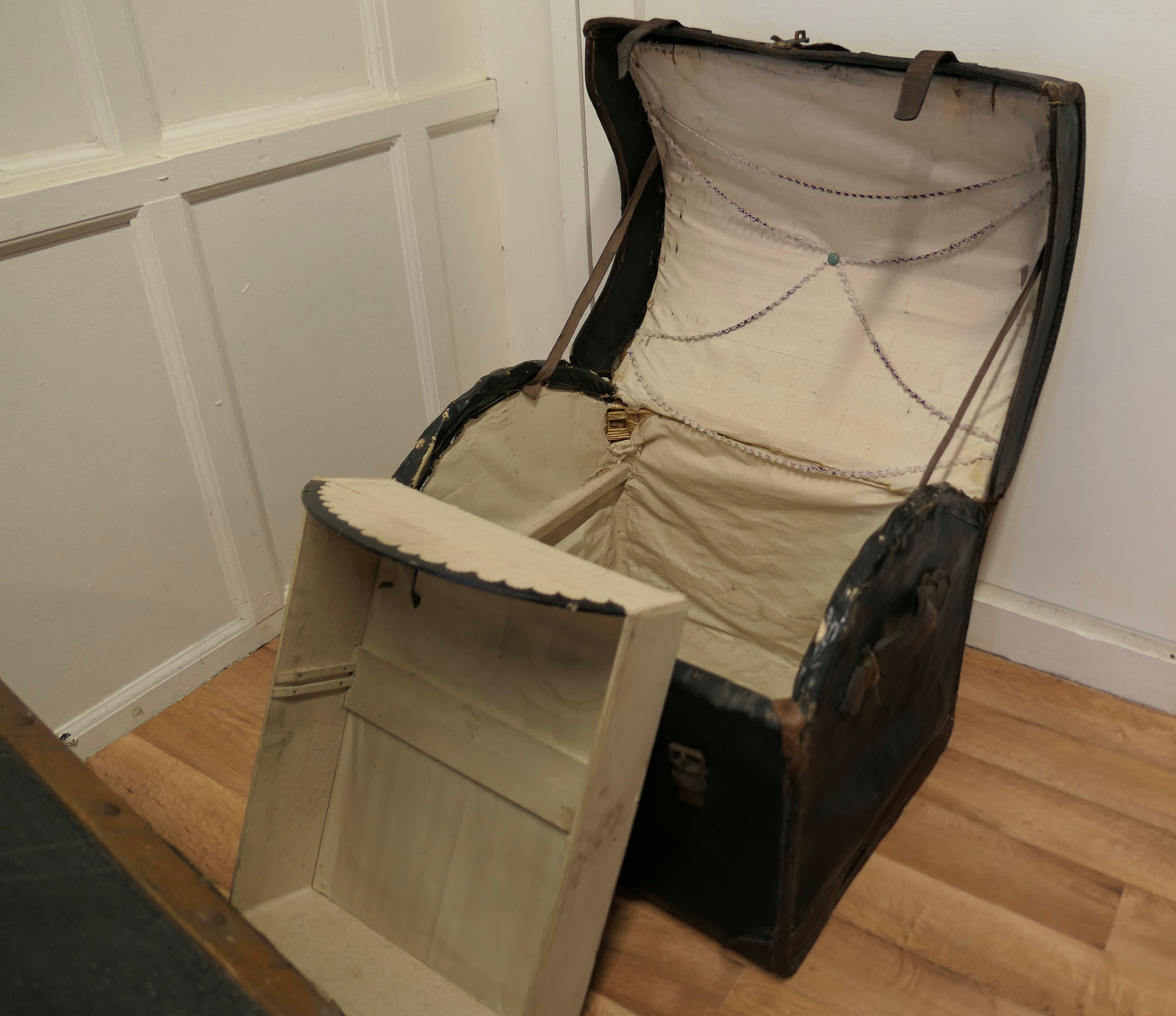 Pair of Victorian Canvas and Leather Dome Top Travel Trunks For Sale 3