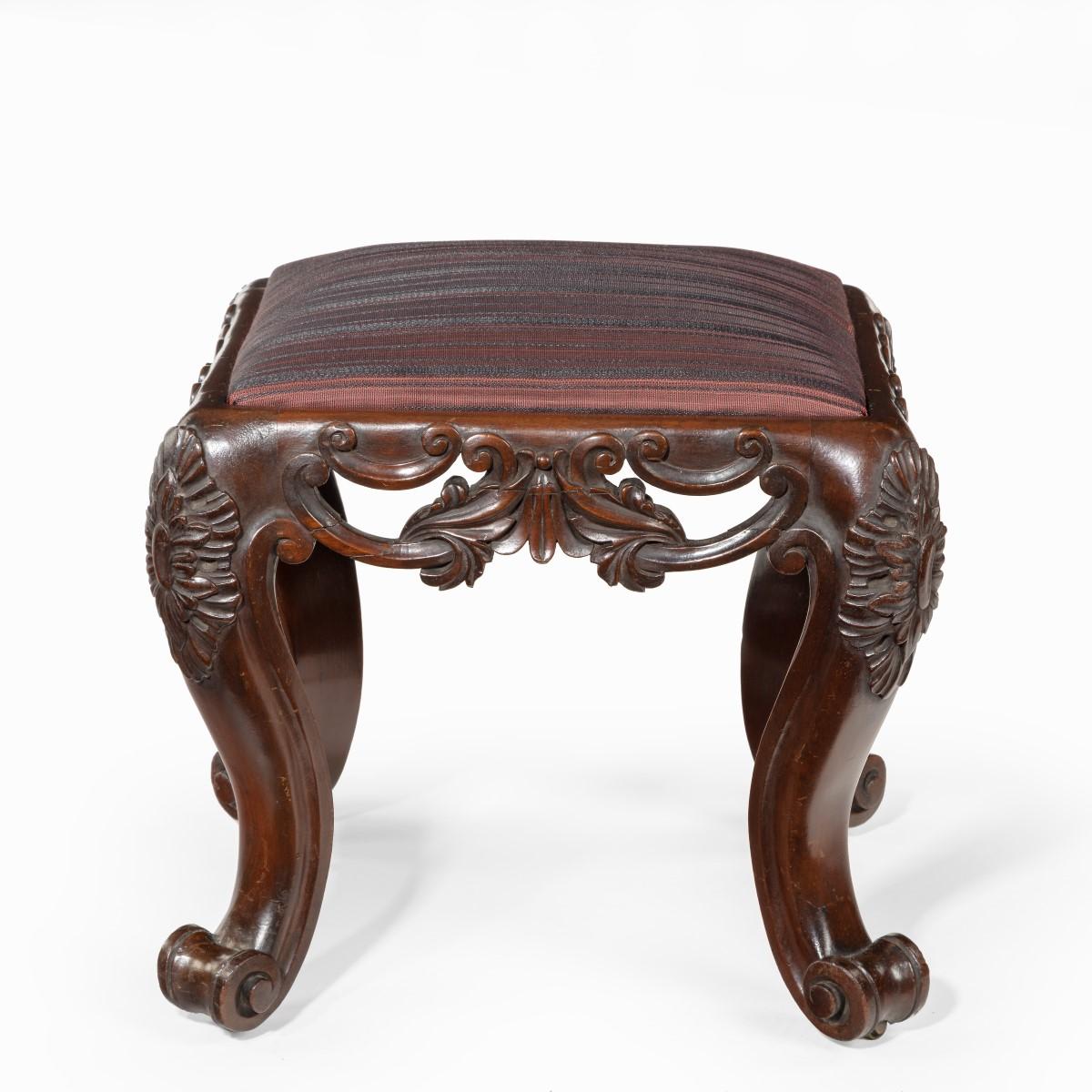 English Pair of Victorian Carved Mahogany Stools For Sale