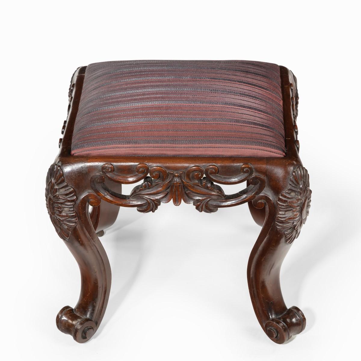 Pair of Victorian Carved Mahogany Stools In Good Condition For Sale In Lymington, Hampshire