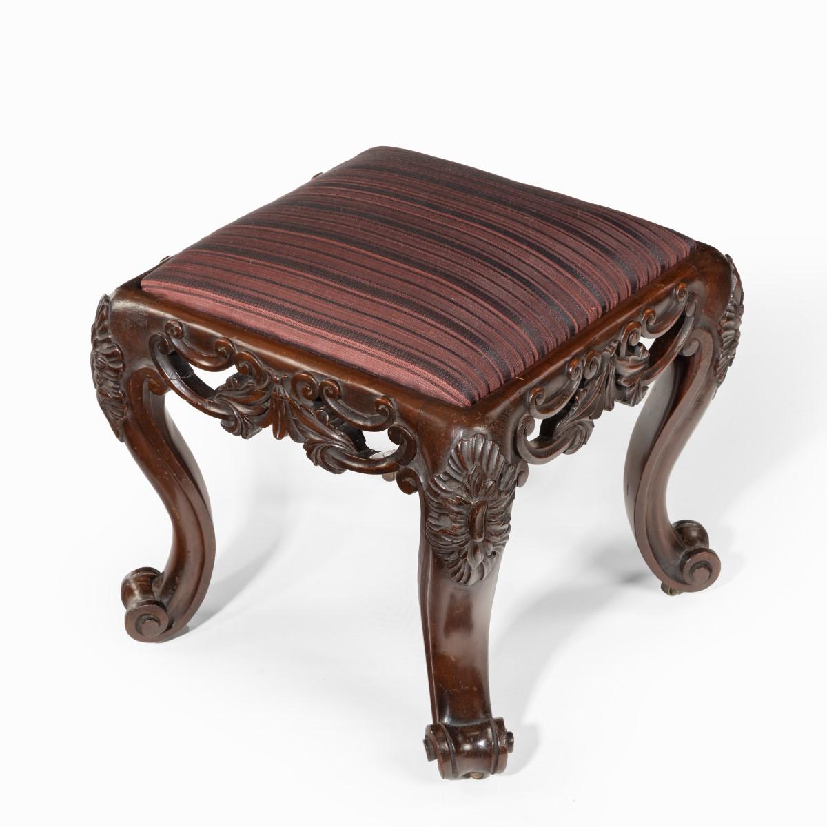 Pair of Victorian Carved Mahogany Stools For Sale 1