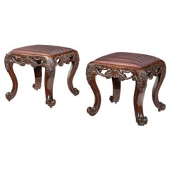 Antique Pair of Victorian Carved Mahogany Stools
