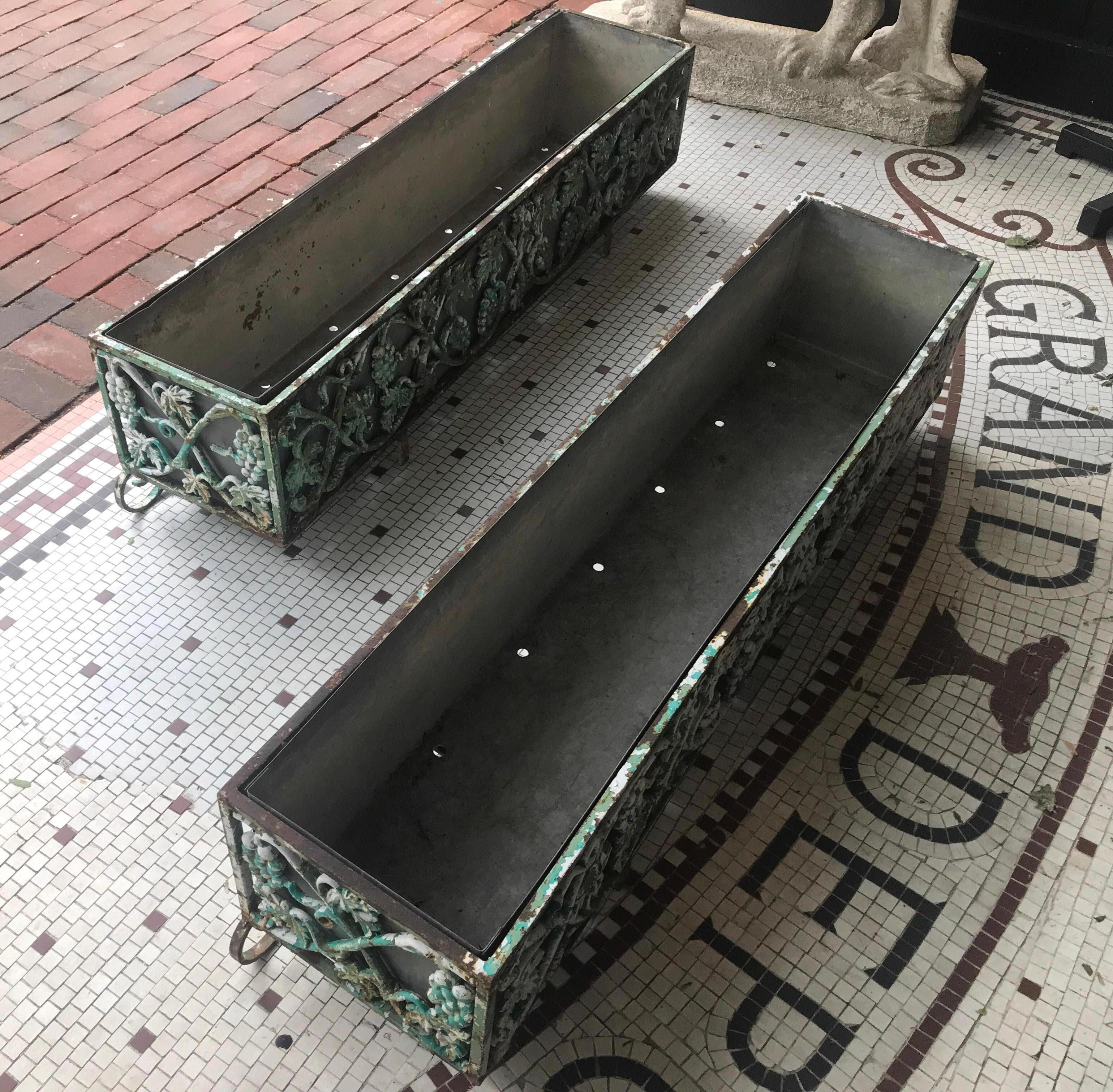 American Pair of Victorian Cast Iron Long Planters