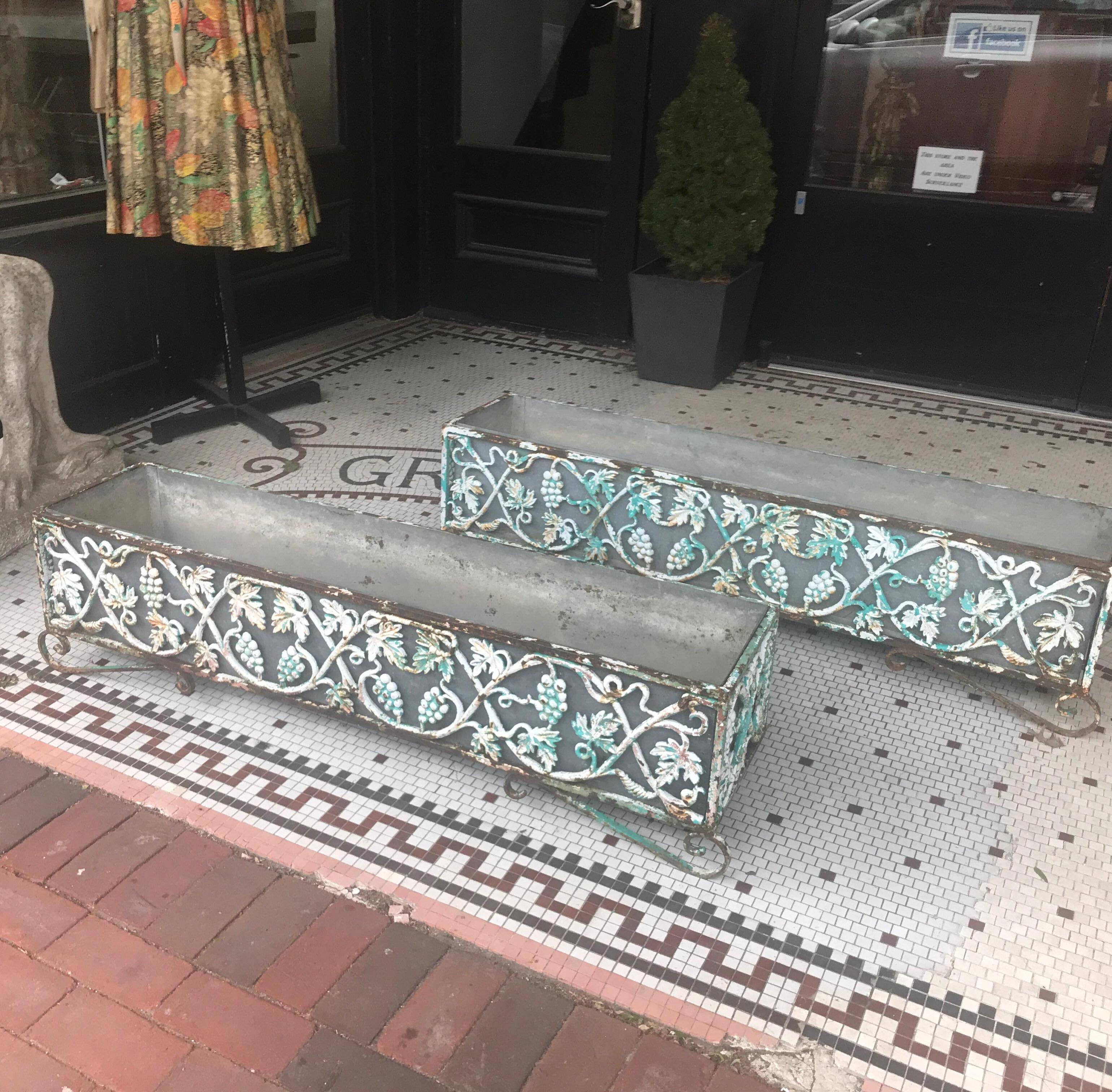 Pair of Victorian Cast Iron Long Planters In Good Condition In Lambertville, NJ