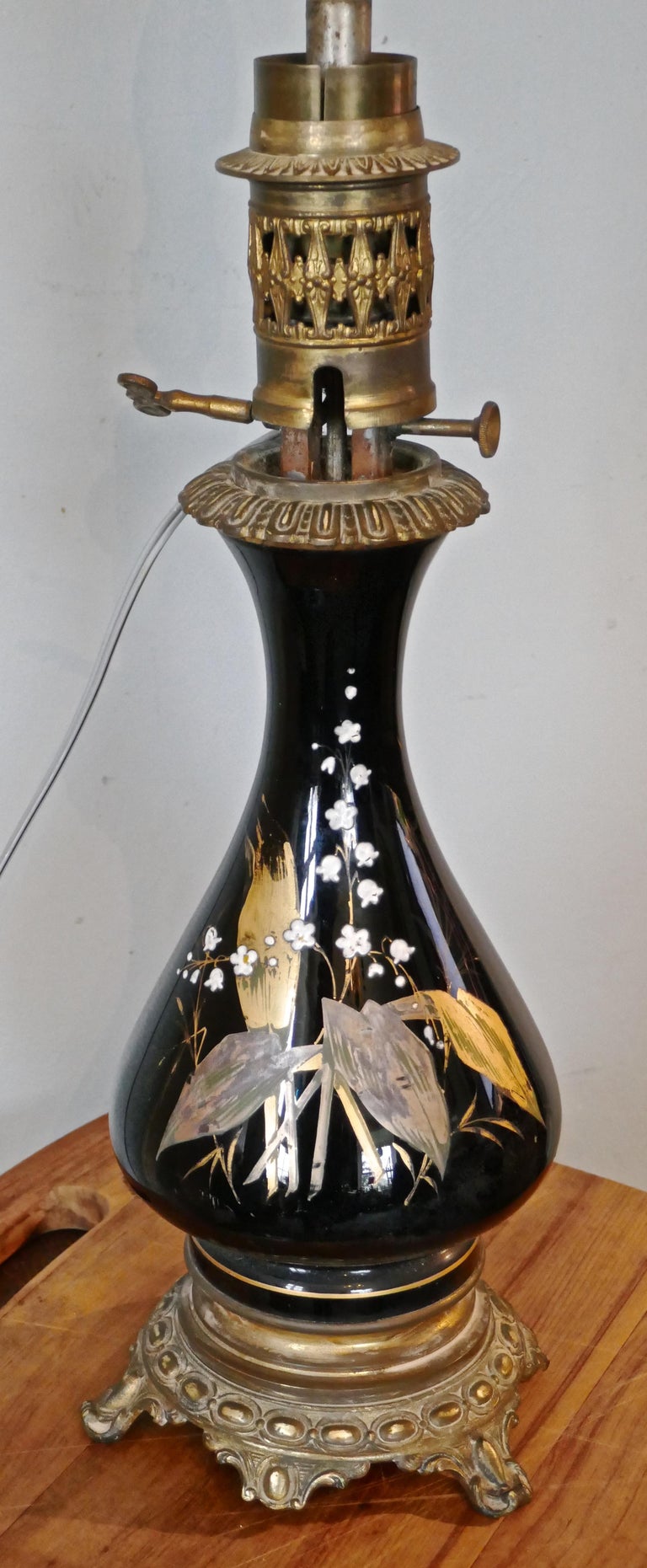 Pair of Victorian Ceramic Oil Lamps Decorated with Lilly ...