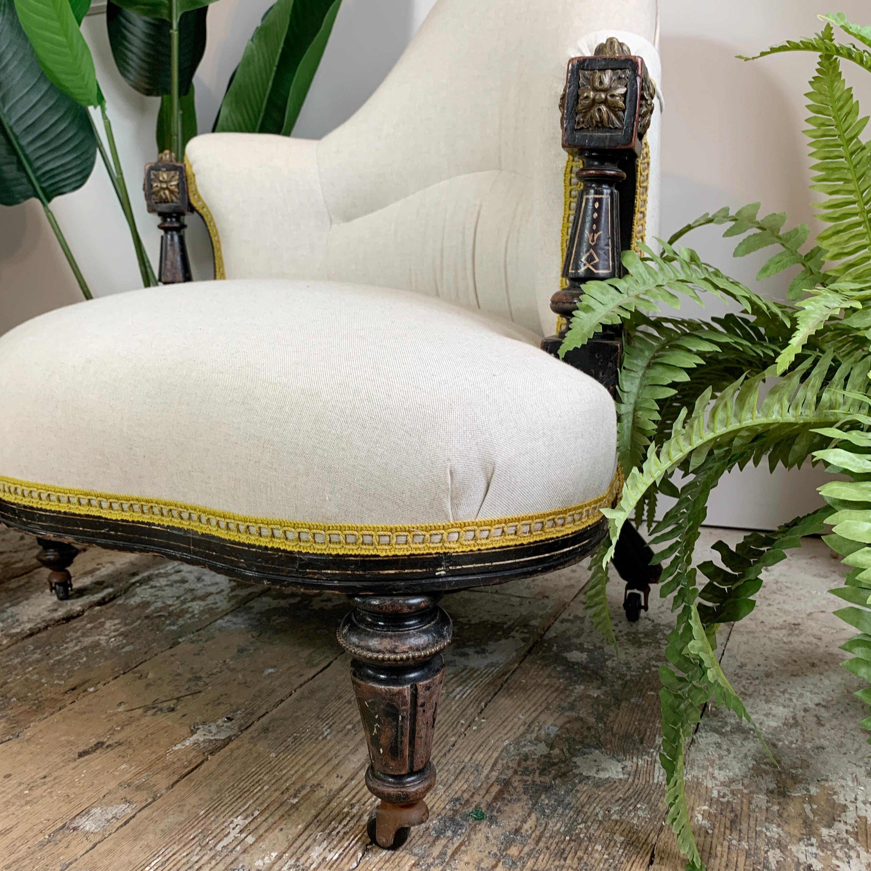 Pair of Victorian Corner Chairs with Brass Detailing 1