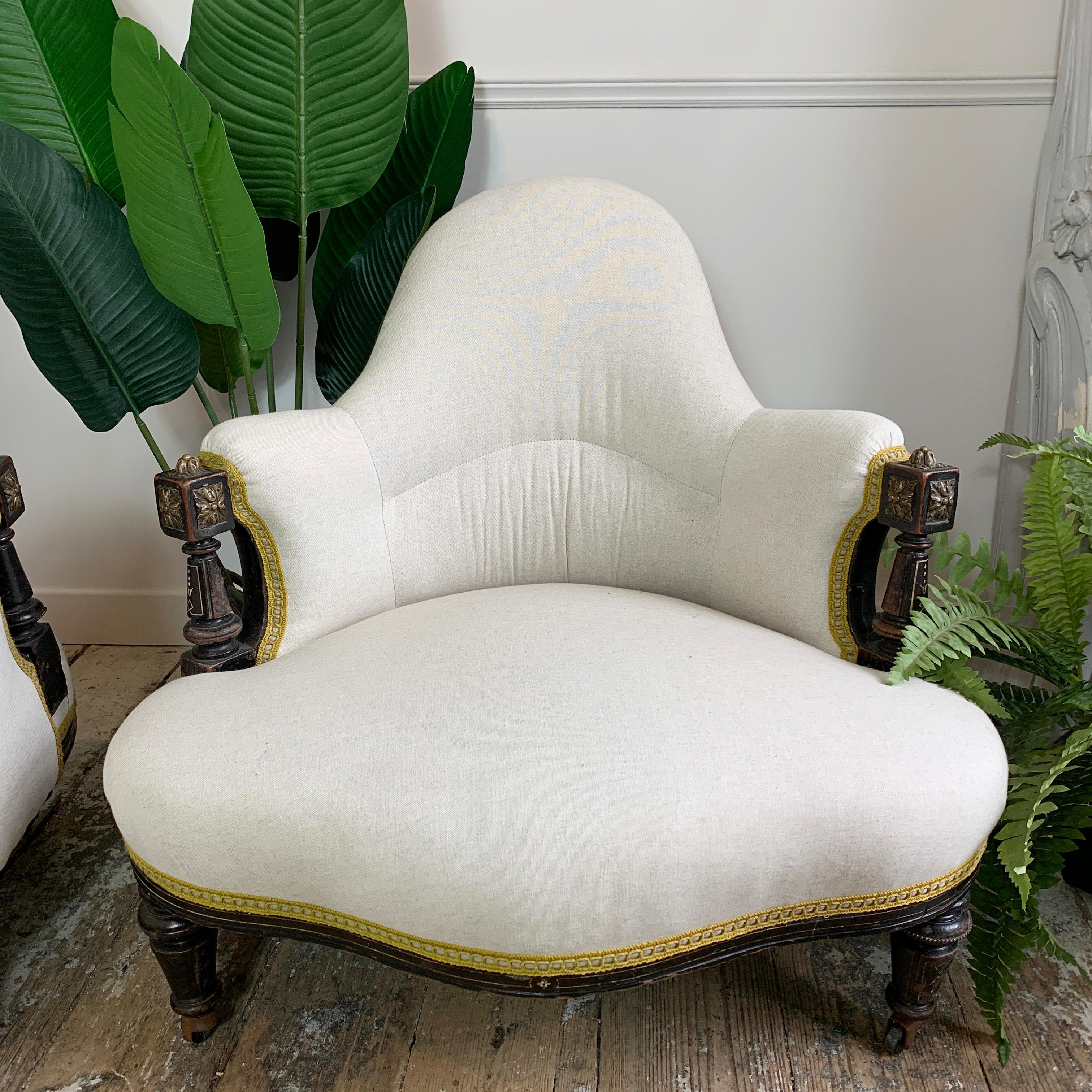 Pair of Victorian Corner Chairs with Brass Detailing 3