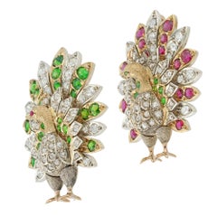 A Pair Of Victorian Gem-set Peacock Brooches