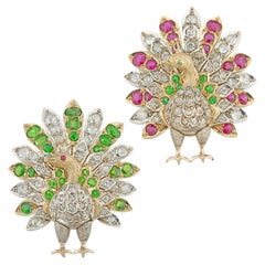A Pair Of Victorian Gem-set Peacock Brooches