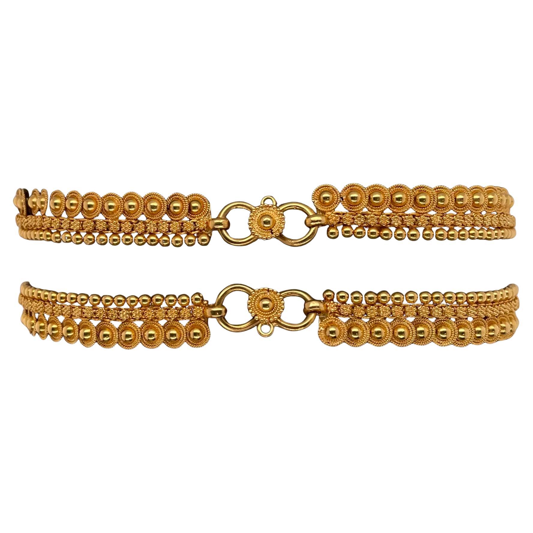Paire de bracelets ou chevilles victoriens en or jaune 22kt