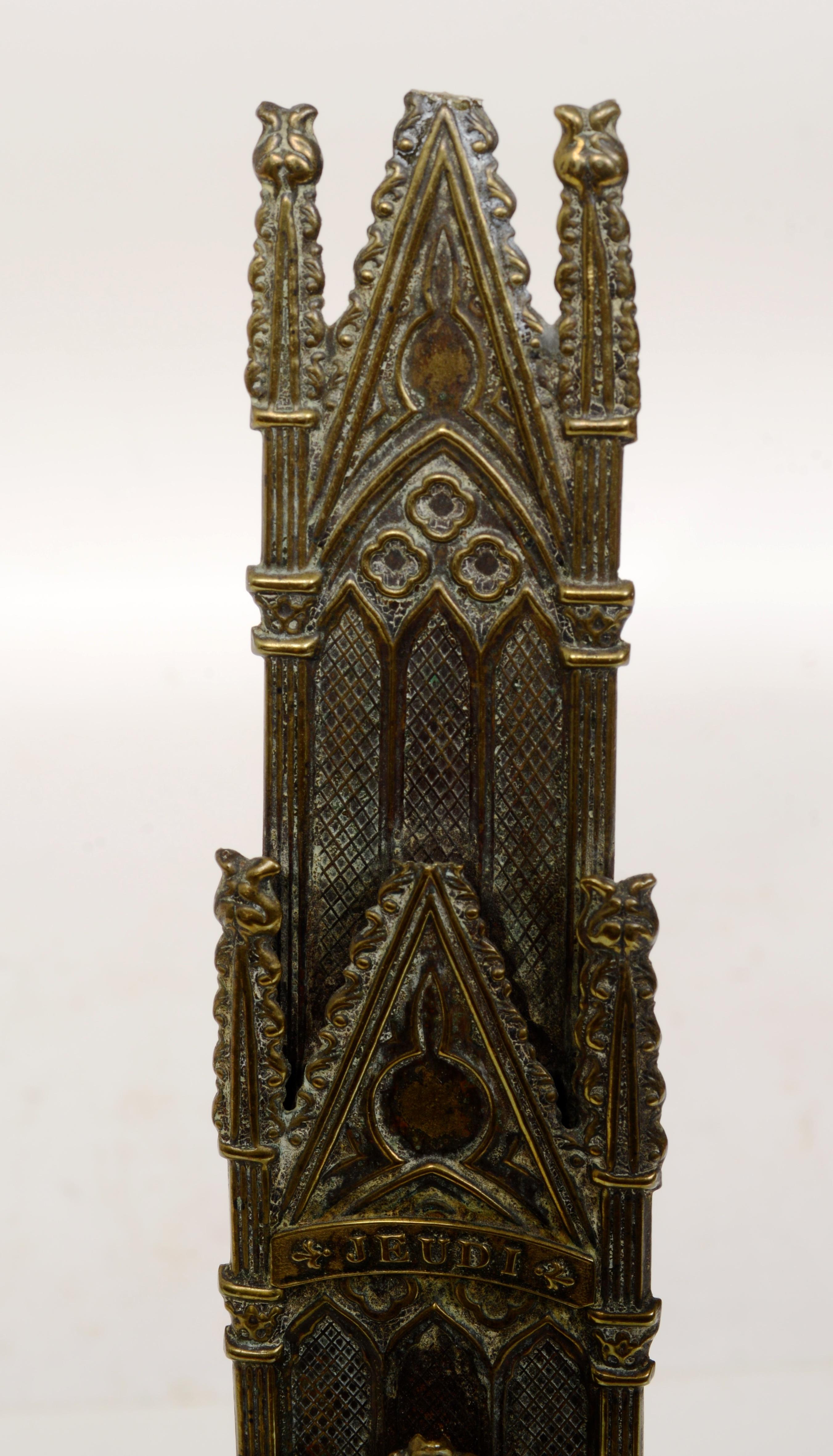 Pair of Victorian Gothic Revival Pressed Brass Letter Racks, 19th C In Good Condition For Sale In valatie, NY