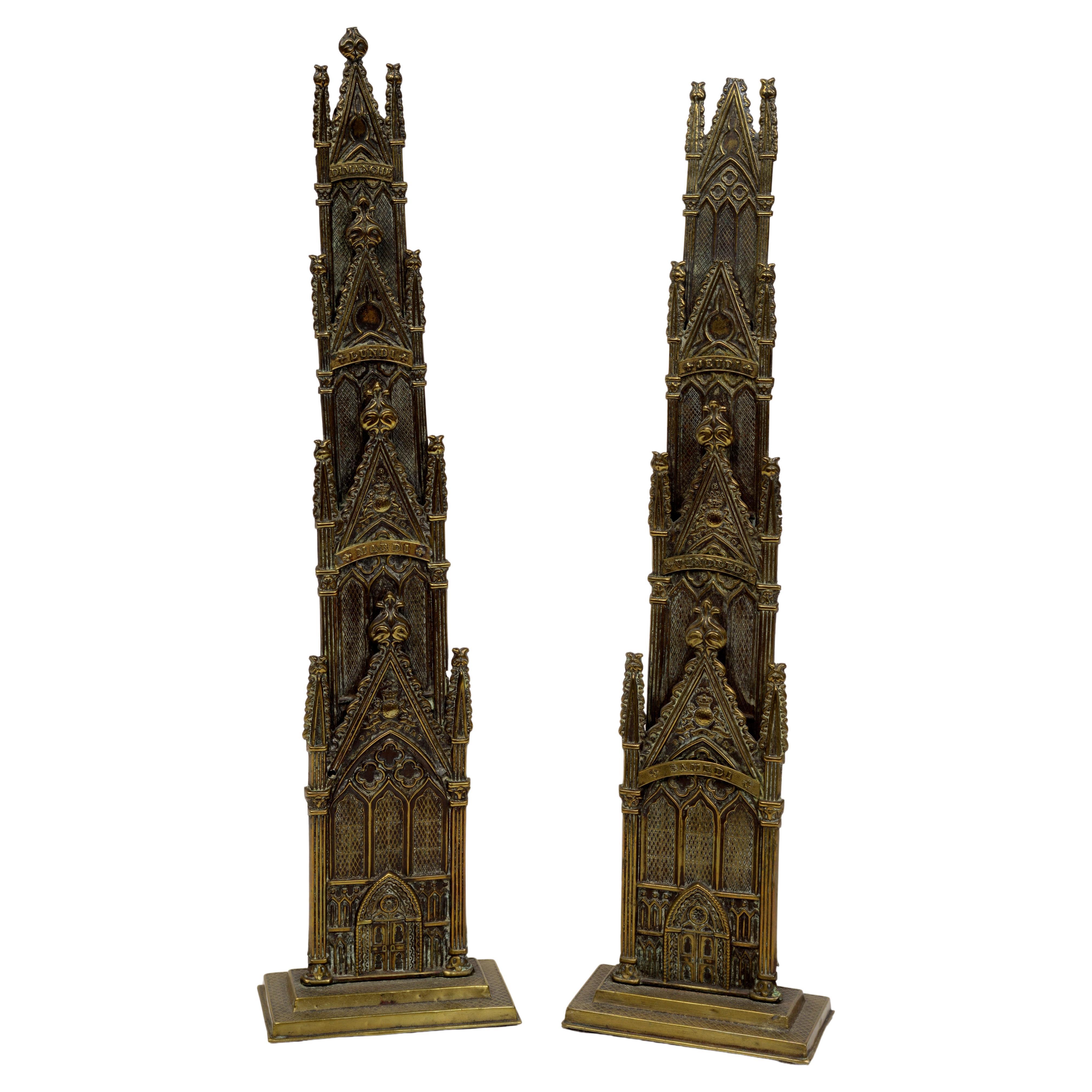 Pair of Victorian Gothic Revival Pressed Brass Letter Racks, 19th C For Sale