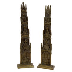 Pair of Victorian Gothic Revival Pressed Brass Letter Racks, 19th C