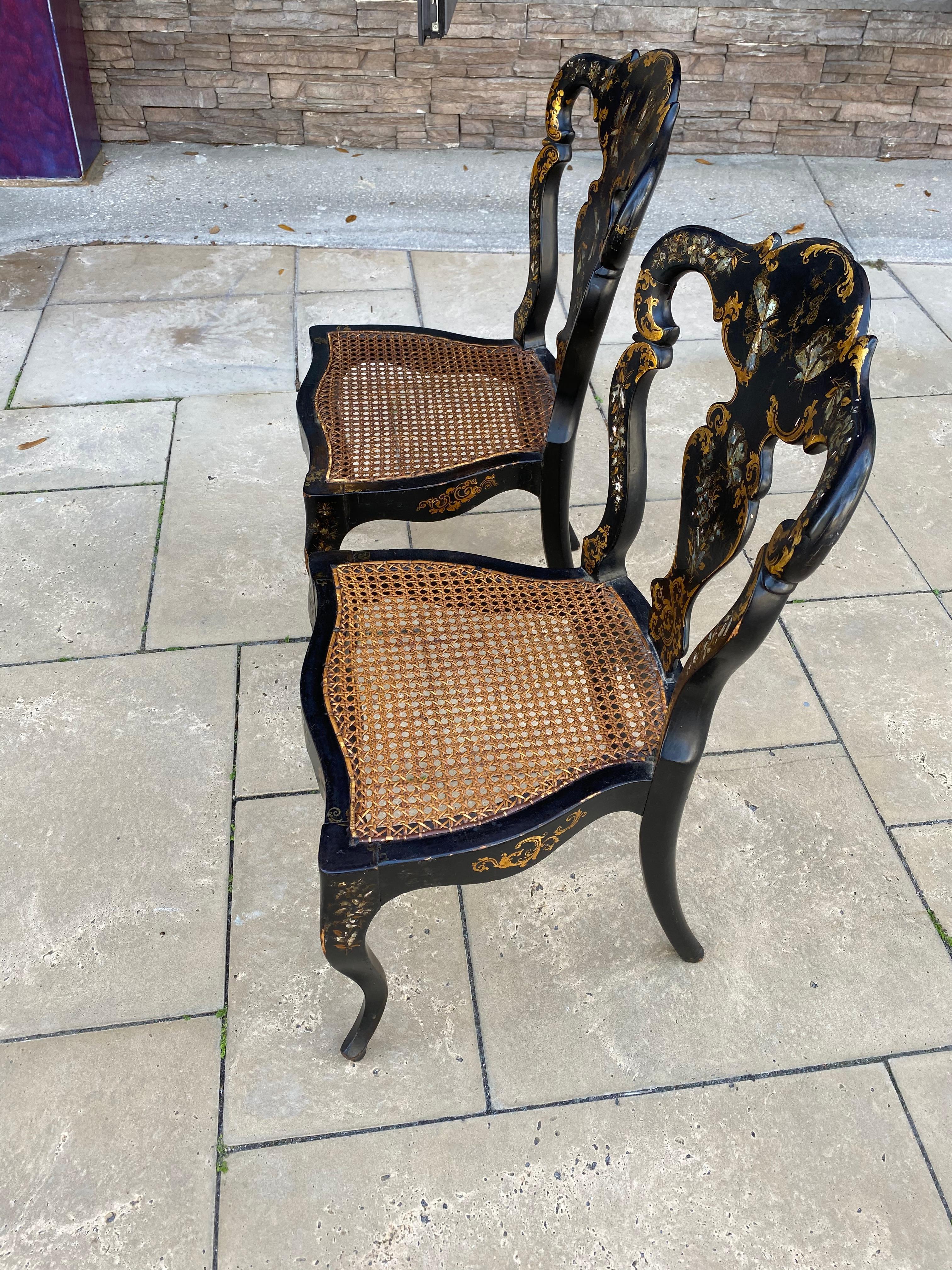 Other Pair of Victorian Japan Mother of Pearl Side Chairs