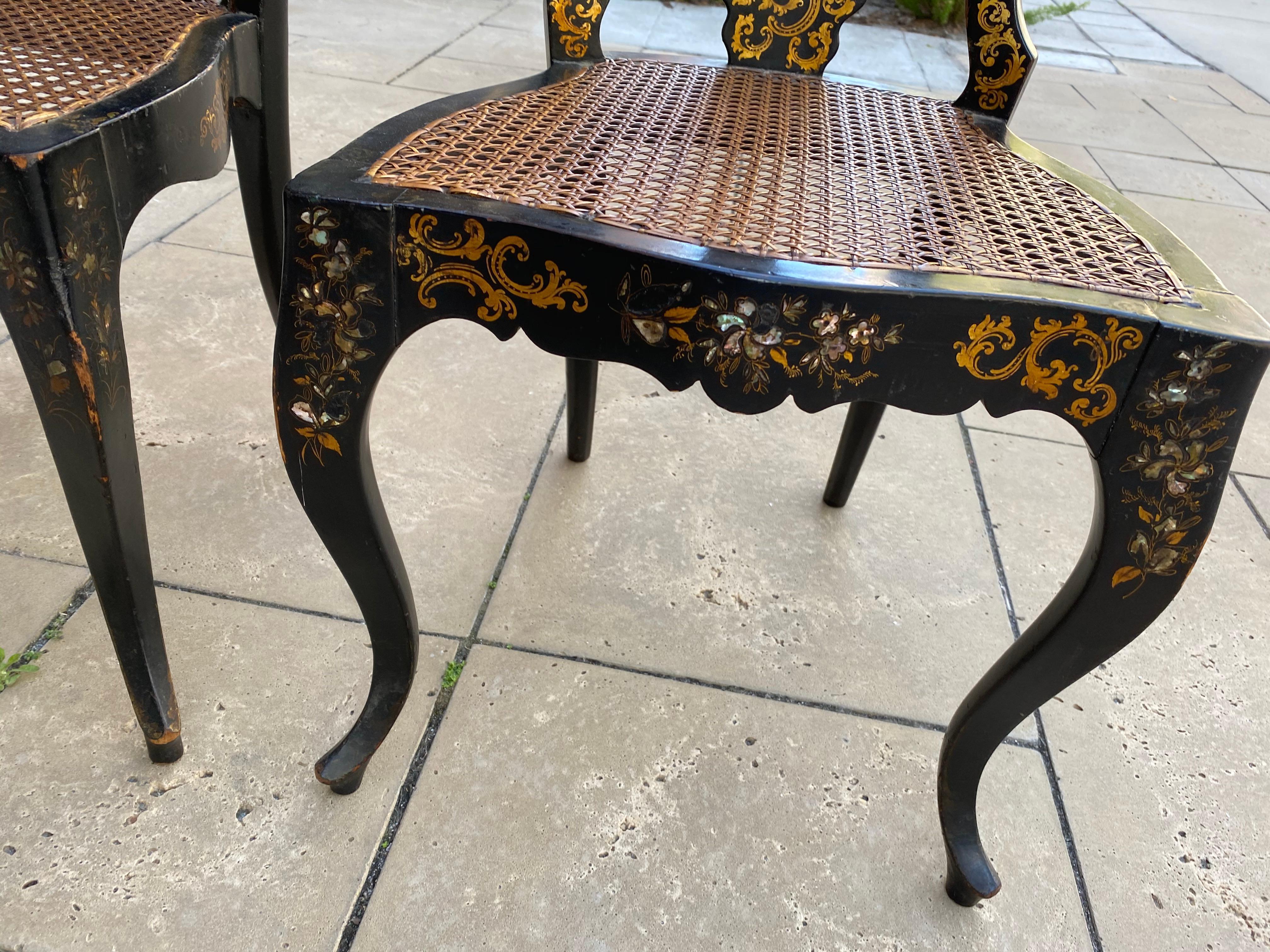 Pair of Victorian Japan Mother of Pearl Side Chairs 1