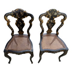 Pair of Victorian Japan Mother of Pearl Side Chairs