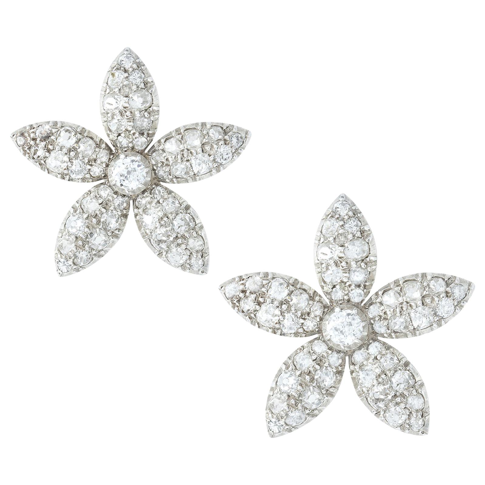 Pair of Victorian Jasmine Petal Diamond Earrings For Sale