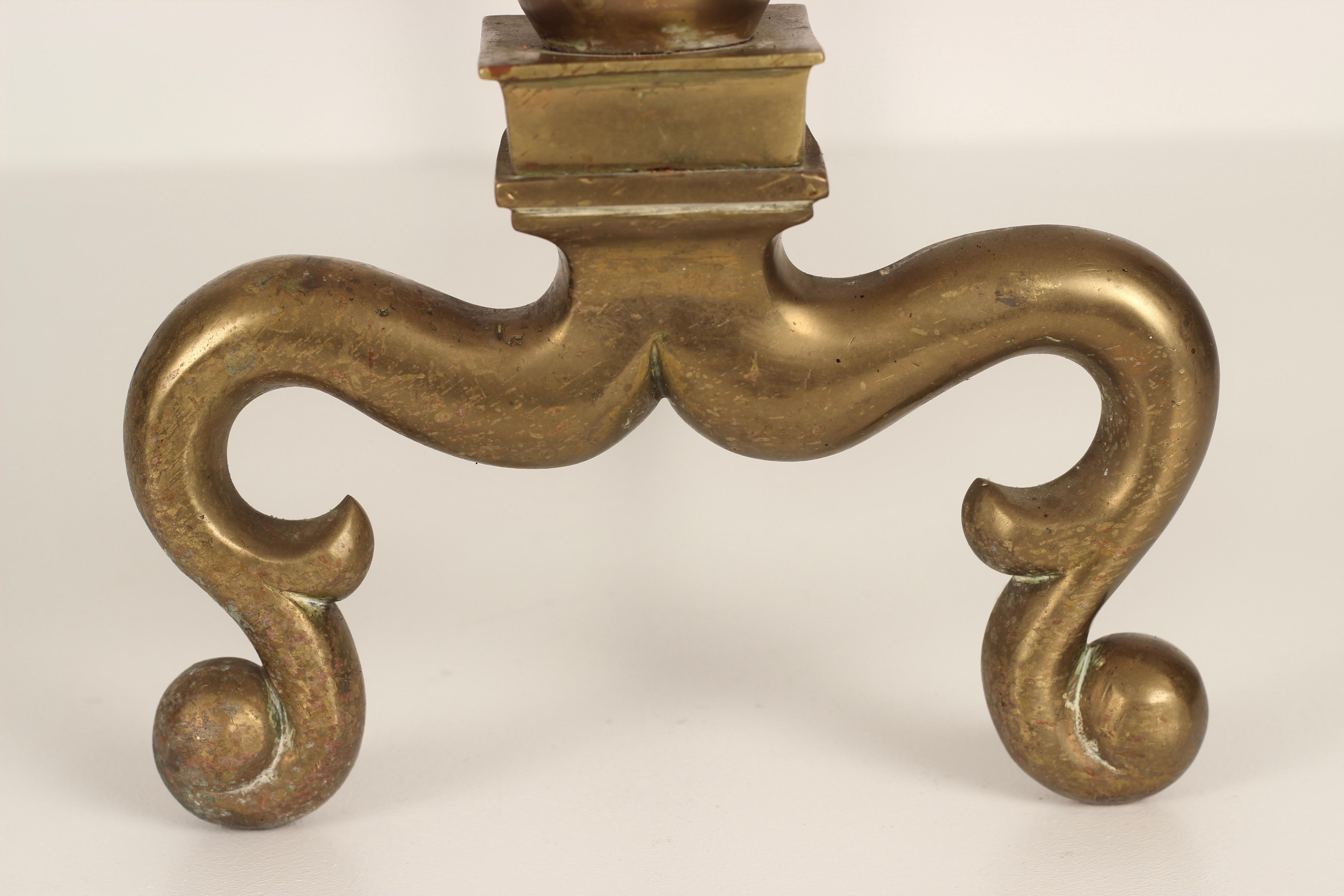 Pair of Victorian Late 19th / Early 20thC Brass Fire Dogs or Andirons For Sale 7