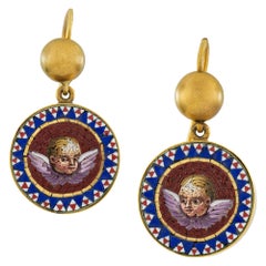 Pair of Victorian Micro-Mosaic Putti Earrings