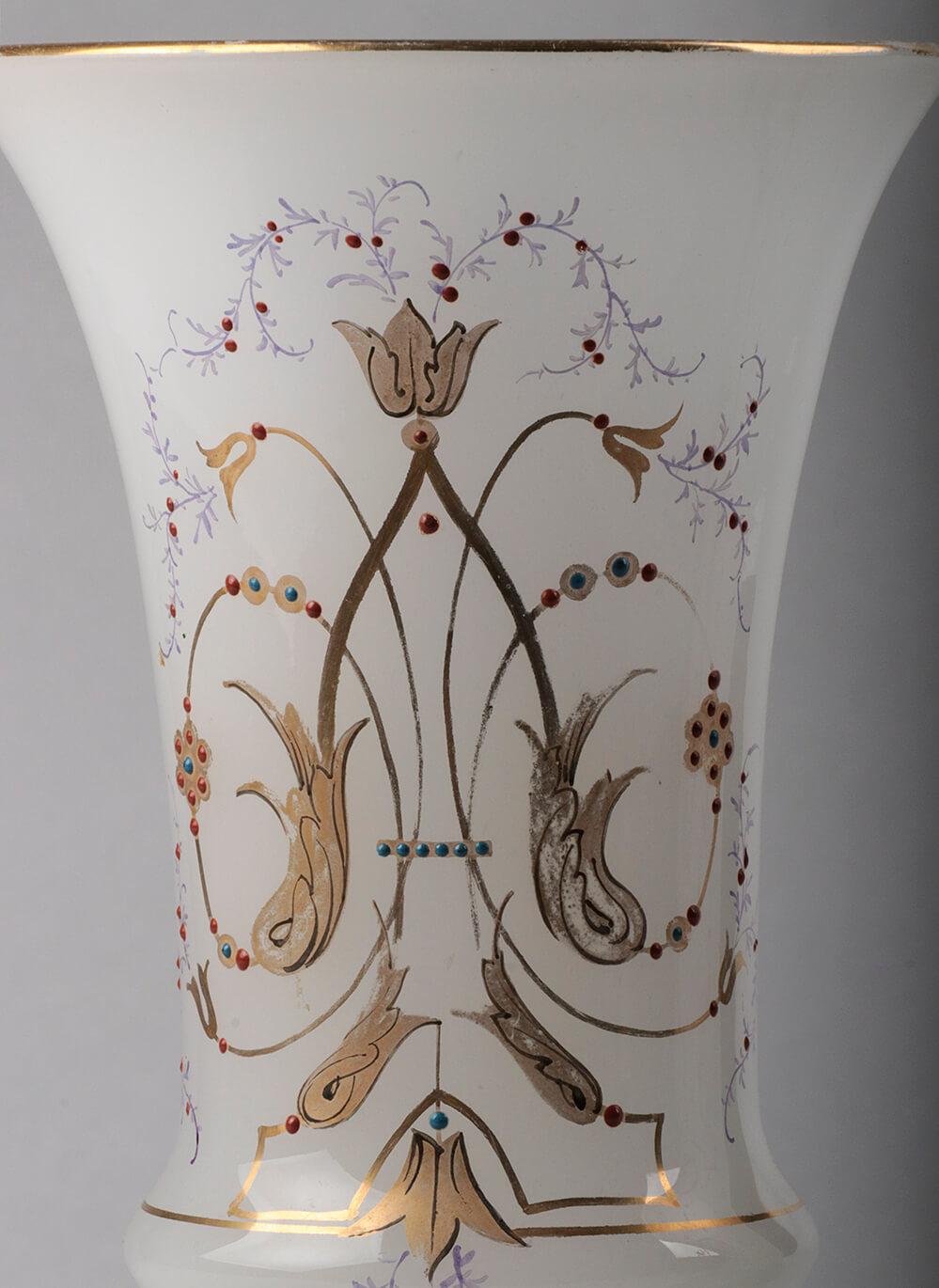 Pair of Victorian Opaline Glass Hand Painted Vases from circa 1880 9