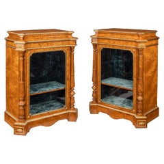 Antique Pair of Victorian Satinwood Display Cabinets Attributed to Holland and Sons