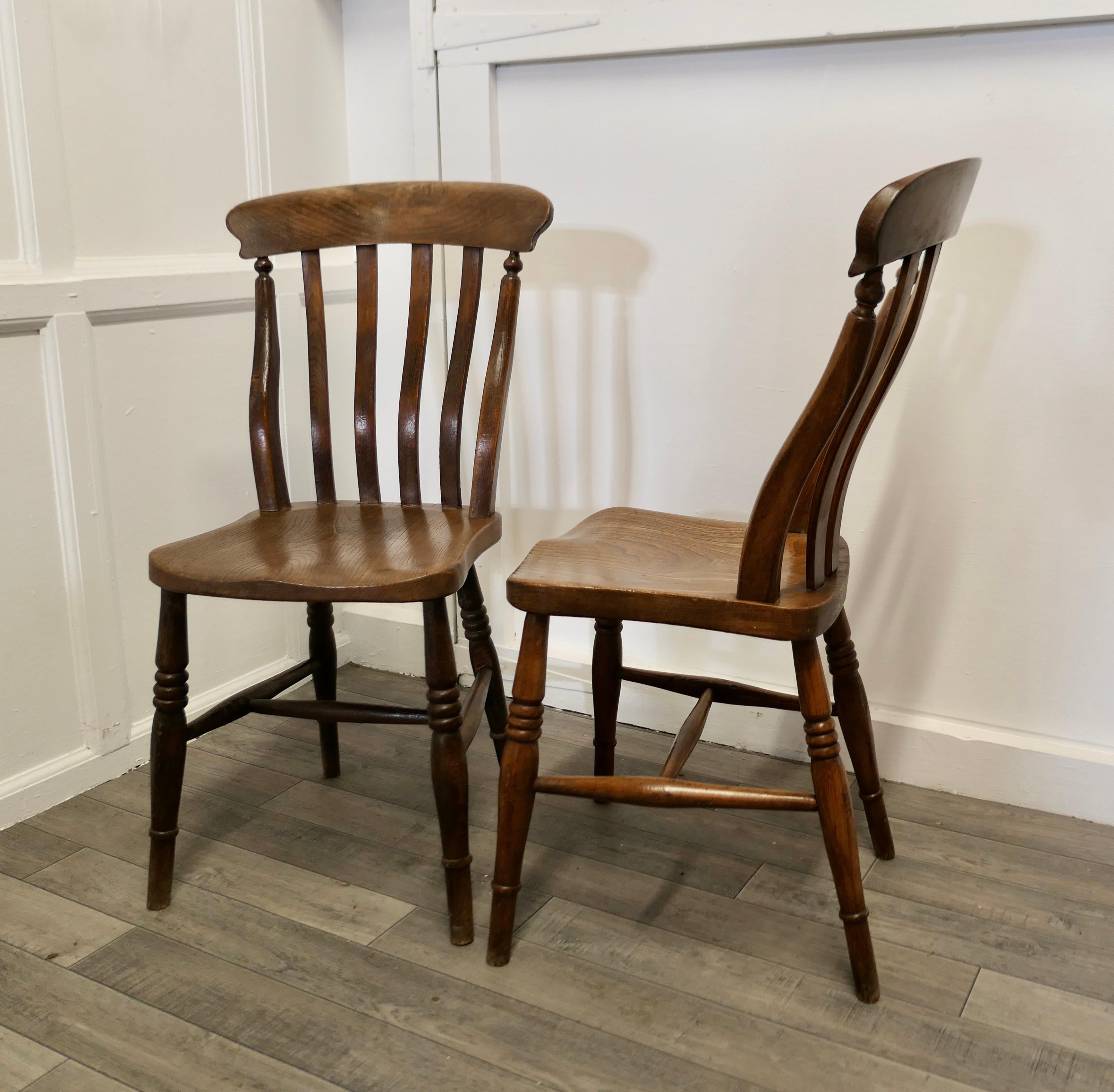 Country Pair of Victorian Slat Back Farmhouse Kitchen Chairs
