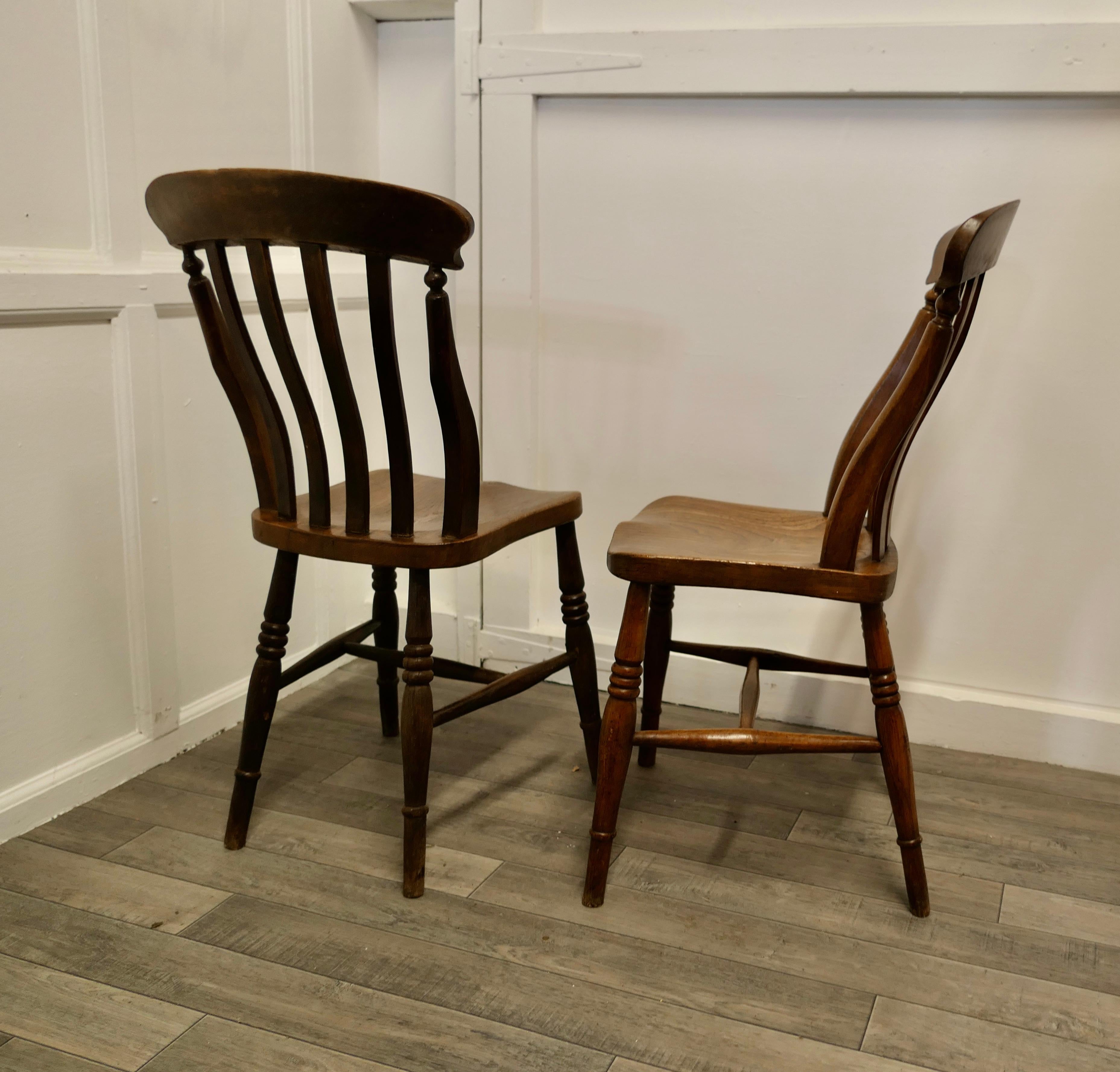 Pair of Victorian Slat Back Farmhouse Kitchen Chairs In Good Condition In Chillerton, Isle of Wight