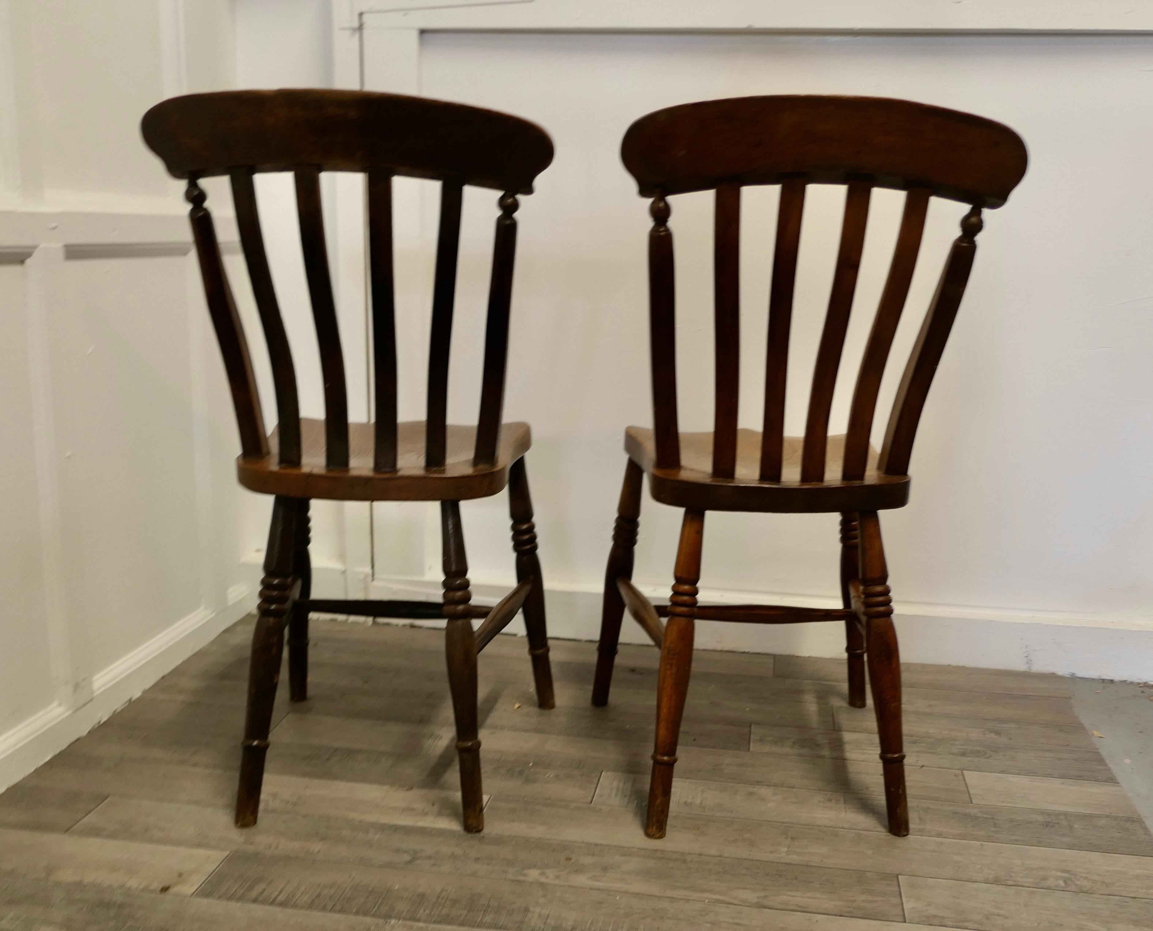19th Century Pair of Victorian Slat Back Farmhouse Kitchen Chairs