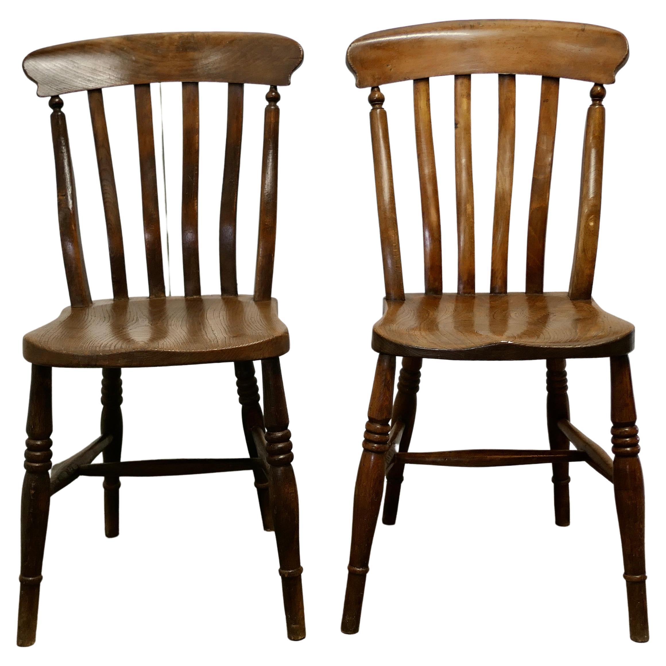 Pair of Victorian Slat Back Farmhouse Kitchen Chairs