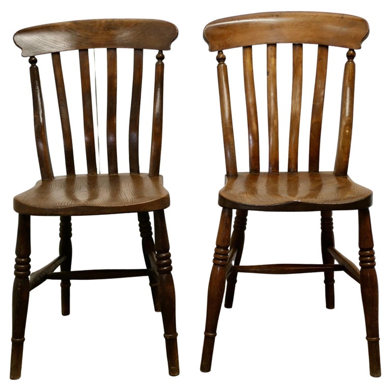 Pair of Victorian Slat Back Farmhouse Kitchen Chairs at 1stDibs