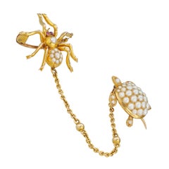 A pair of Victorian spider and turtle scatter pin brooch