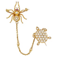 A pair of Victorian spider and turtle scatter pin brooch