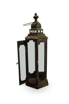 Pair of Victorian Style Brass and Glass Tall Hanging Lanterns