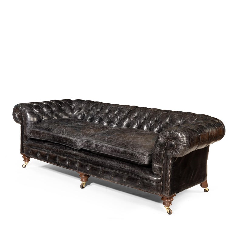 Pair of Victorian ThreeSeat Walnut Chesterfield Sofas For Sale at 1stdibs