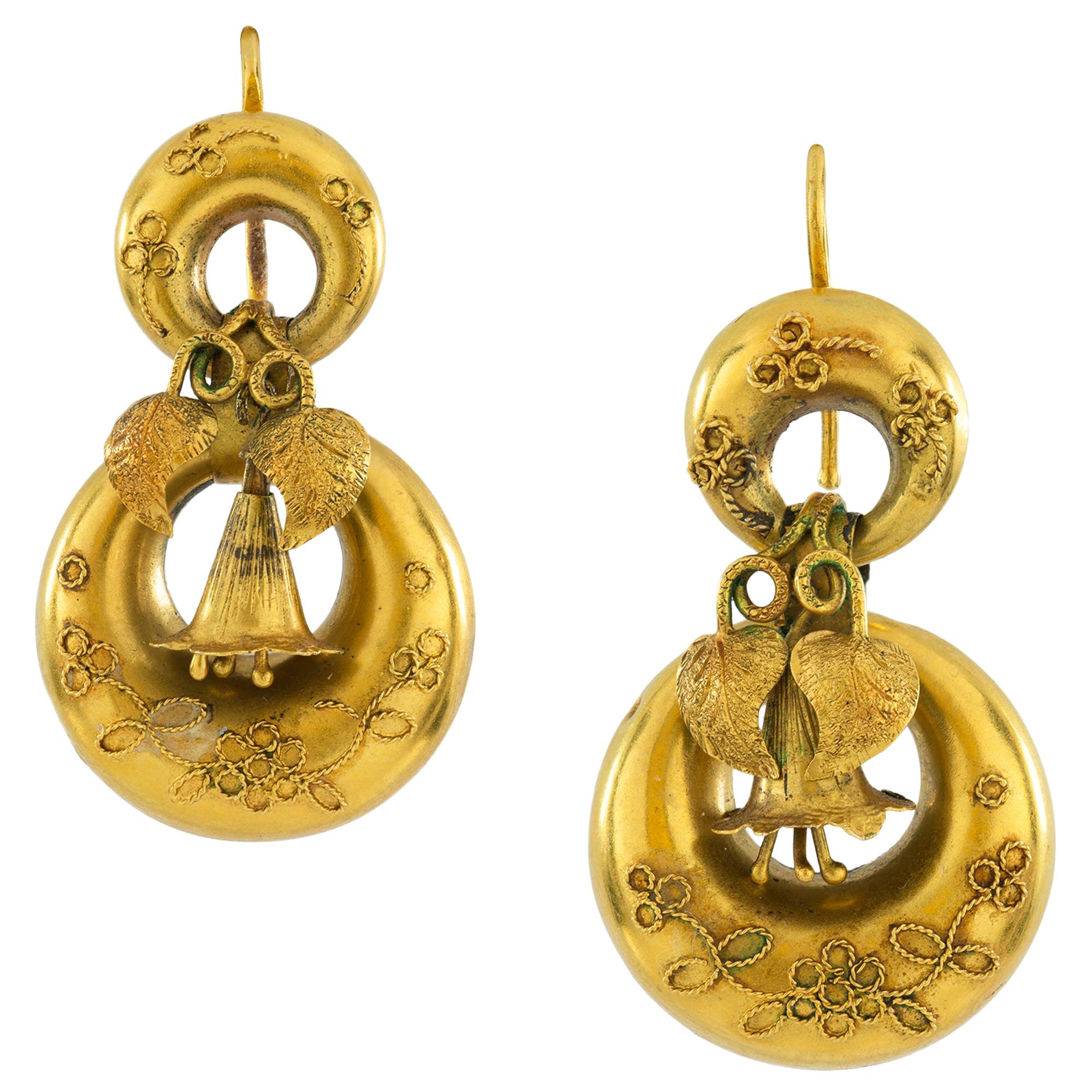 Pair of Victorian Yellow Gold Earrings