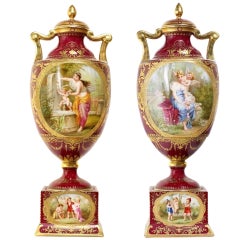 Antique Pair of Vienna Style Covered Urns, Late 19th Century