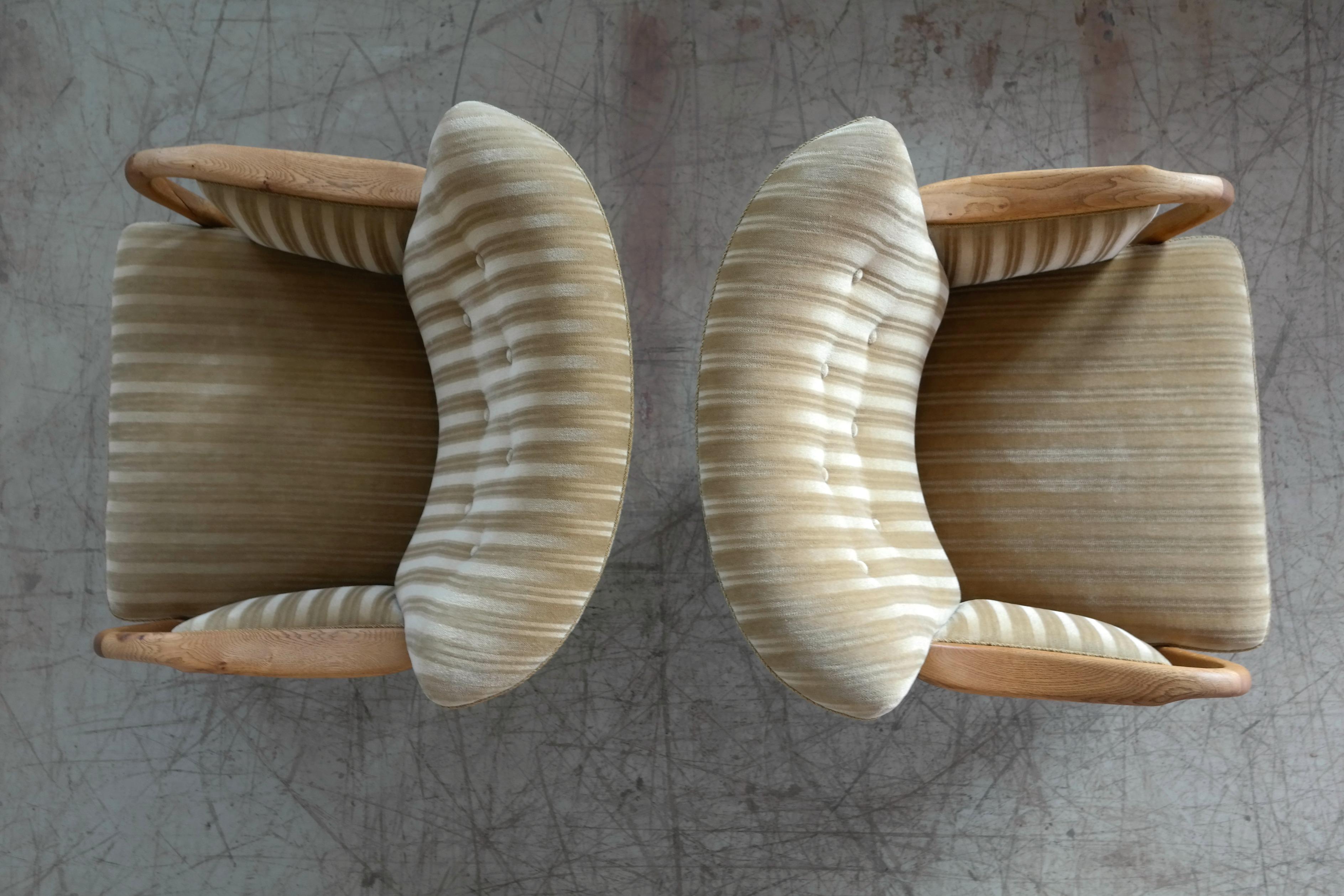 Pair of Viggo Boesen Attributed Danish Lounge Chairs in Oak and Mohair, 1940s 2