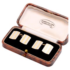 A Pair of Vintage 1950s 18K Yellow Gold and Platinum Engine Turned Cufflinks
