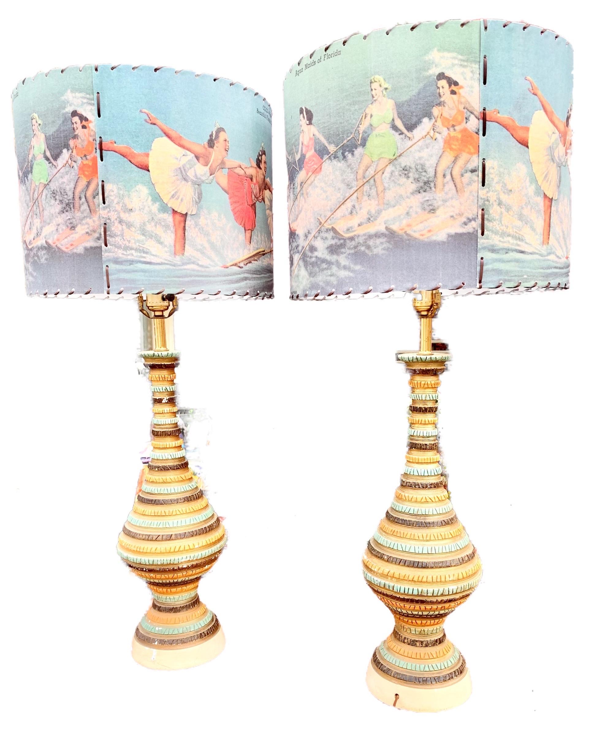 Mid-20th Century Pair of Vintage, 1950's Chalk Ware Table Lamps
