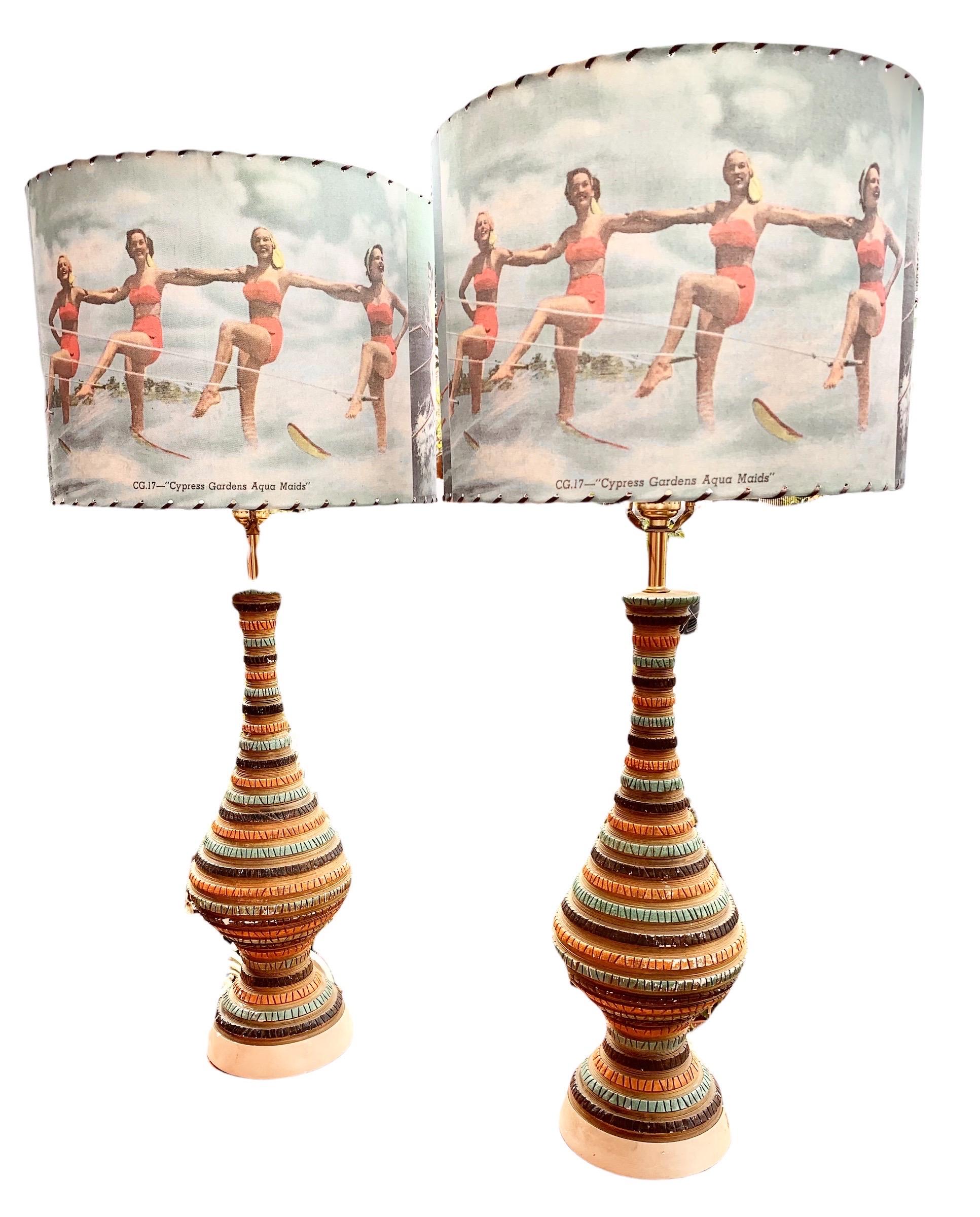Plaster Pair of Vintage, 1950's Chalk Ware Table Lamps