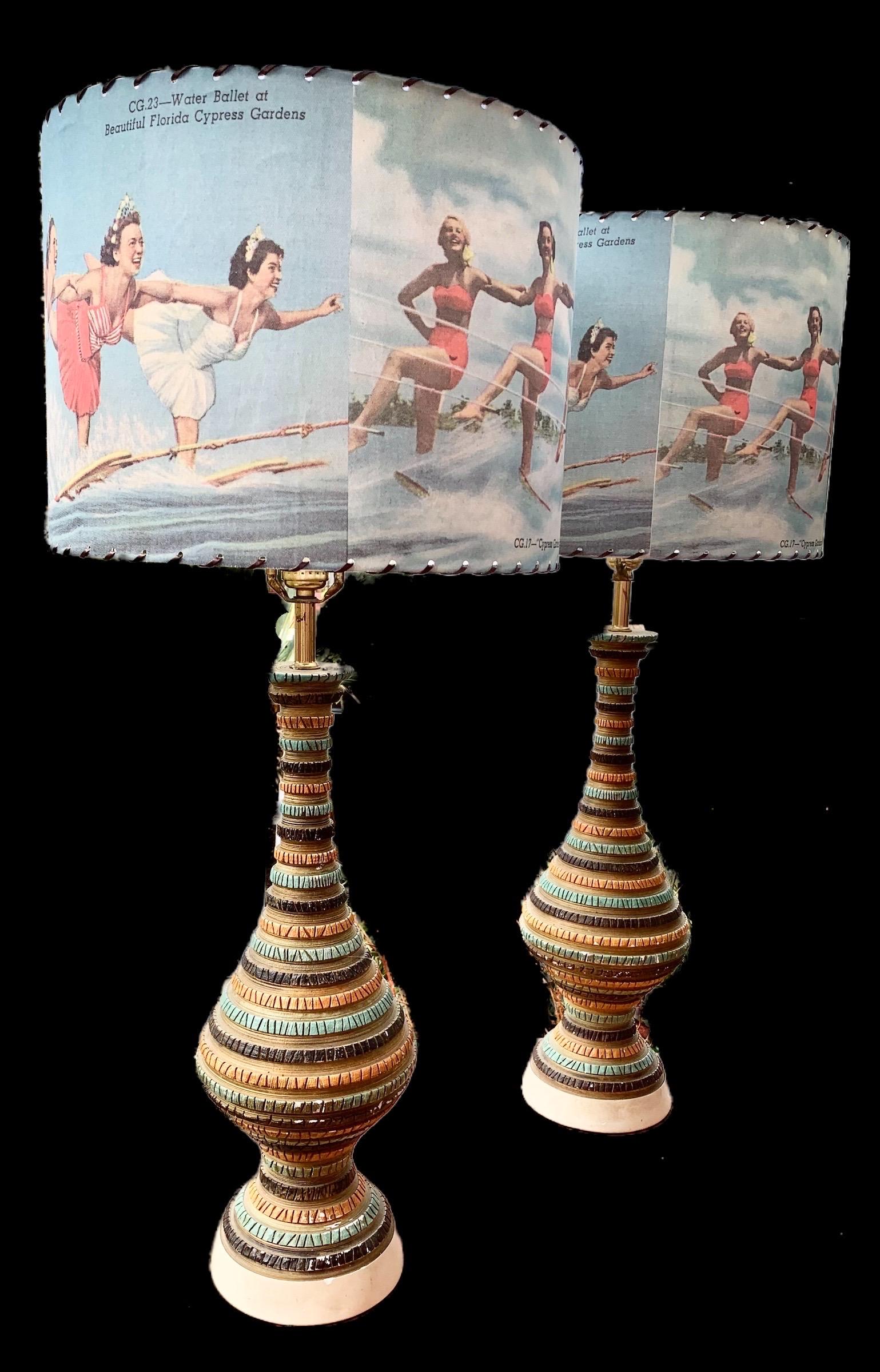 Mid-Century Modern Pair of Vintage, 1950's Chalk Ware Table Lamps