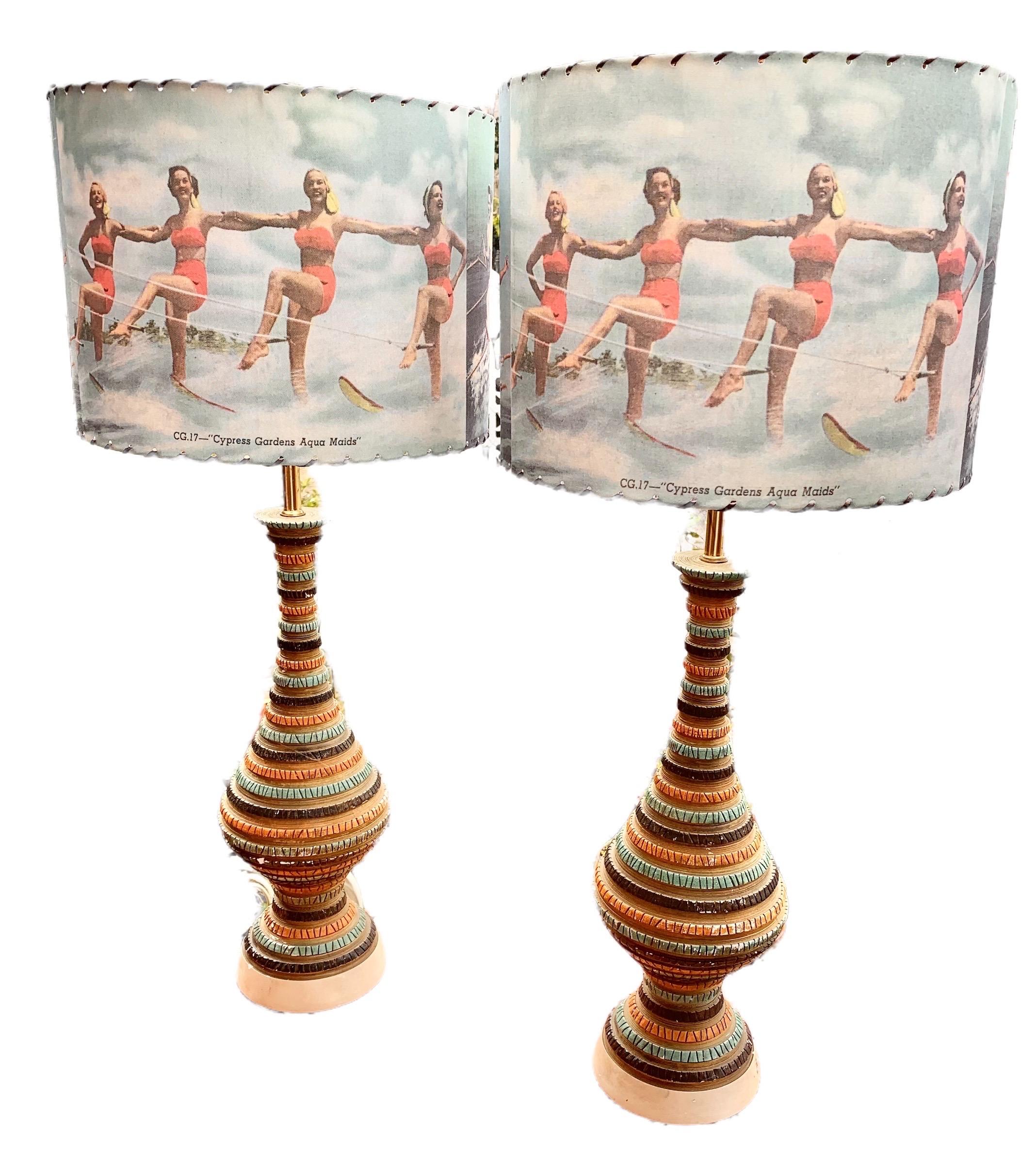 American Pair of Vintage, 1950's Chalk Ware Table Lamps