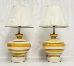 A pair of Vintage 1960s Striped Ceramic Table Lamps by Remains Lighting