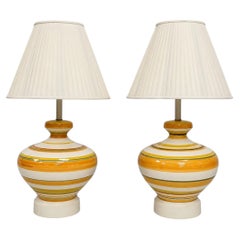 A pair of Vintage 1960s Striped Ceramic Table Lamps by Remains Lighting