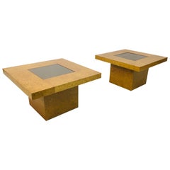 Pair of Vintage 1970s Burl Wood Side Tables