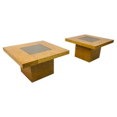 Pair of Vintage 1970s Burl Wood Side Tables