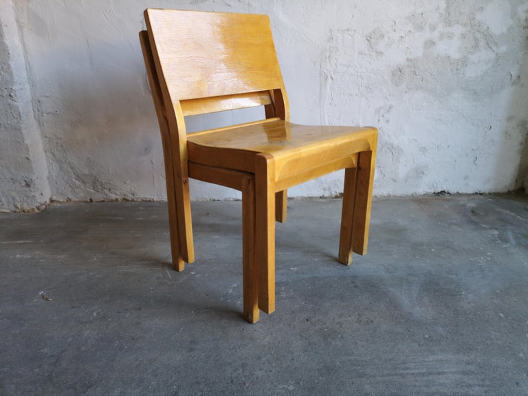 This is a lovely pair of original vintage Alvar Aalto 611 plywood chairs, believed to originate from the 1940s or 1950s. They are in well used condition with plenty of character and lovely patina. Aalto Design Artek -stamps on the base. Some repairs