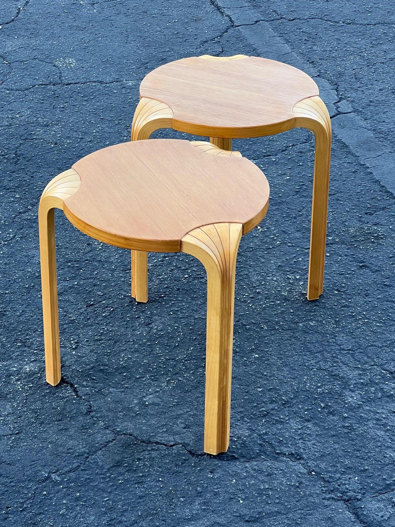 A Pair Of Vintage Alvar Aalto Fan Leg Stools ca' 1970'sq In Good Condition For Sale In St.Petersburg, FL